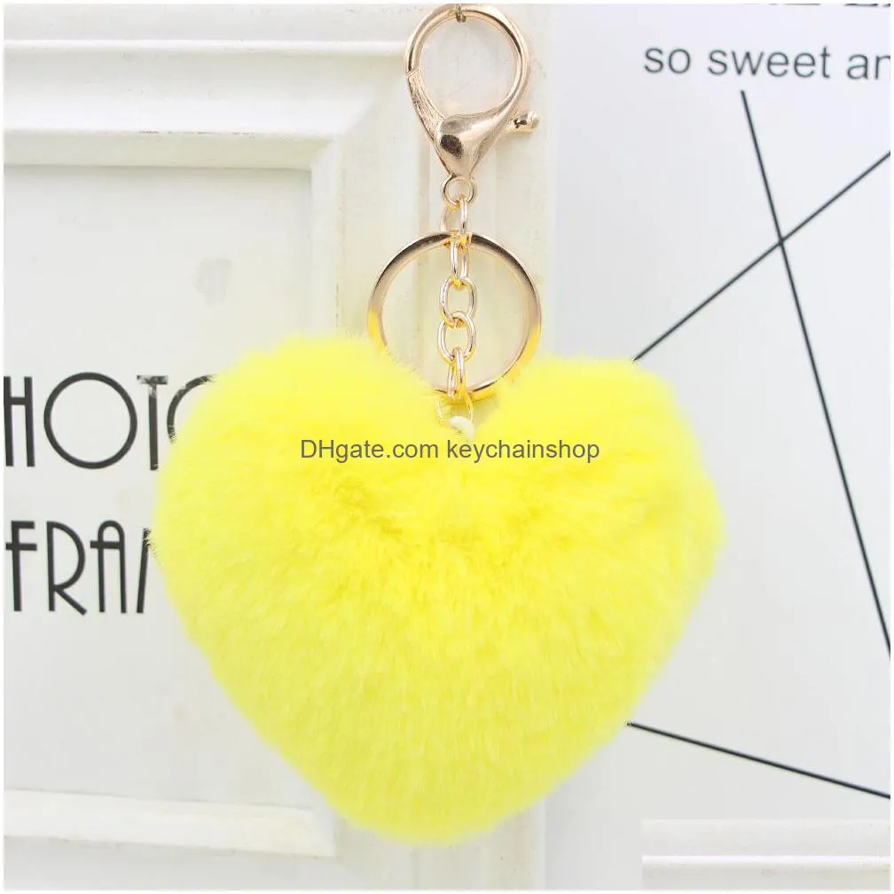 Cute Keychain Llaveros Mujer Fake Rabbit Fur Heart Pompom Key Rings Women Girl Bag Cars Simple Fluffy Keyring Jewelry Drop Delivery Dh29K