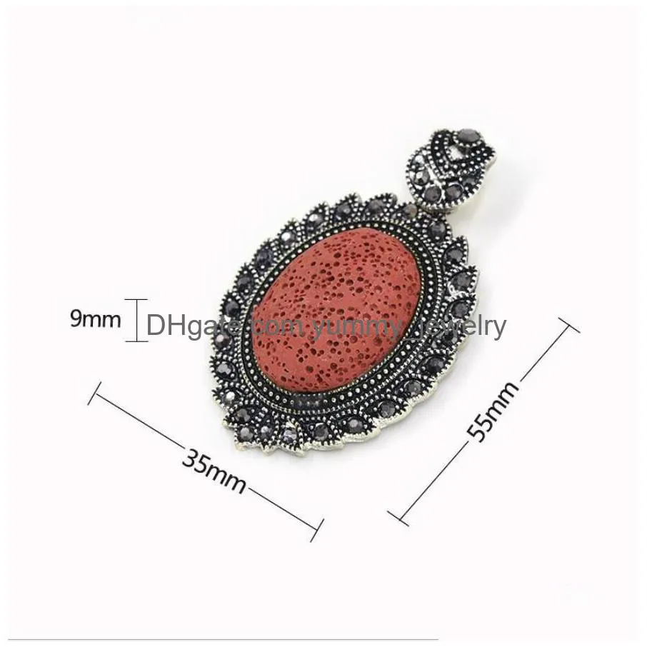 Vintage Crystal Oval Natural Lava Stone Pendant Per  Oil Diffuser Charms Ethnic Accessories Diy Necklace Jewelry Drop Delive Dhrkf