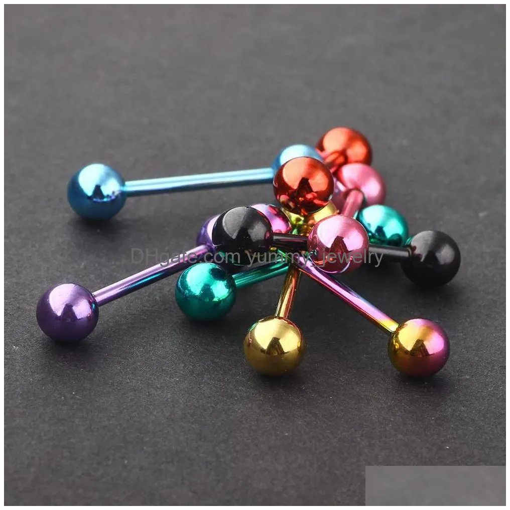 Surgical Steel Tongue Barbell Piercing 14G Anodized 8 Colors Ear Pircings Bar Rings Stud Nipple Earring Body Jewelry Drop Delivery Dhvjv