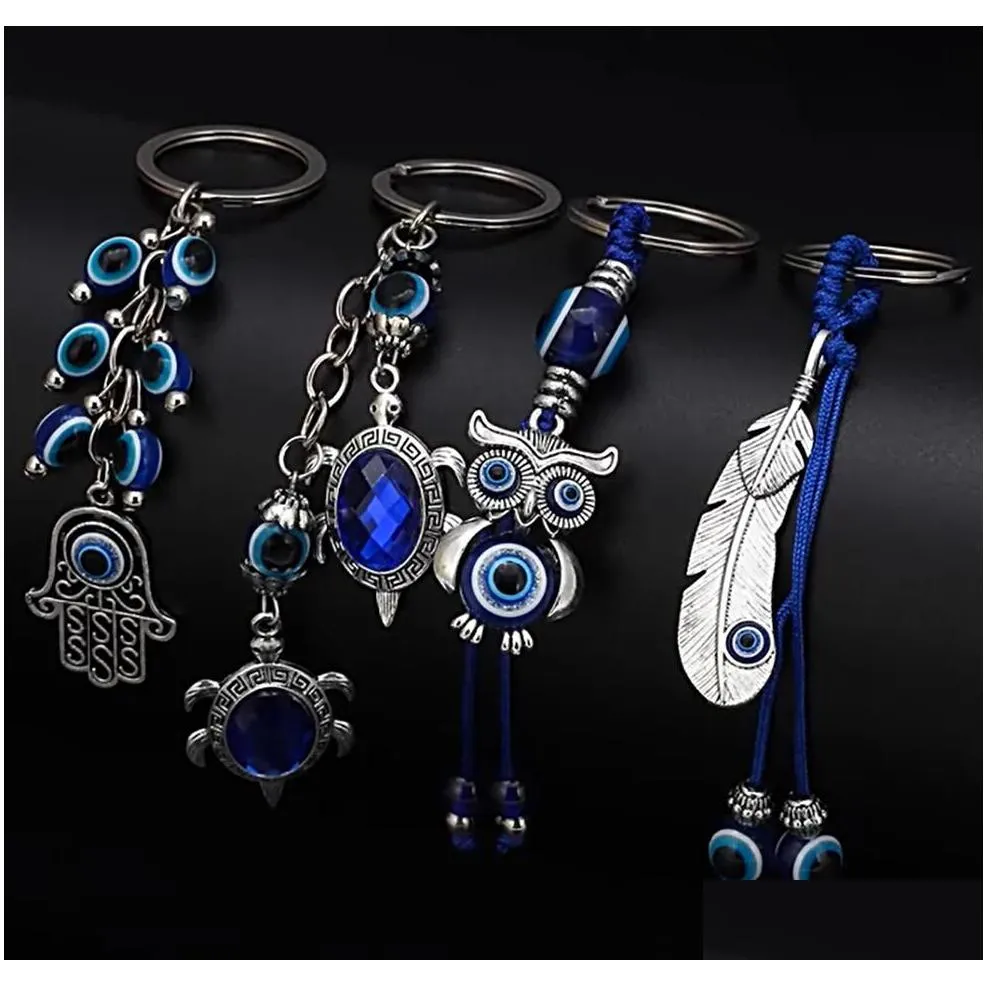 Fashion Animal Turtle Palm Evil Eyes Key Rings Keychain Glass Keyring Blue Eye Pendant Ornament Keychains Drop Delivery Otlcl