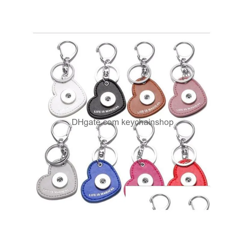 Pu Leather Heart Star Keyring Noosa Chunks 18Mm Snap Button Key Chains Keys Ring Jewelry Drop Delivery Dh5Ry