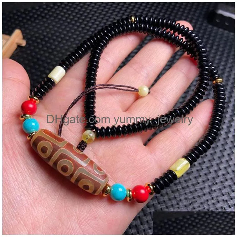 Pendant Necklaces Natural Tibetan Dzi Agates Necklace Buddha Jewelry Ancient Black Nine Eyes Agat Stone Choker For Women Reiki Healin Dhdch