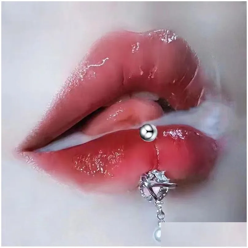D-Shaped Stainless Steel Pink Pendant Lip Ring Stud Sweet Cool Womens Ear Bone Nail Piercing Jewelry Drop Delivery Dhrfy