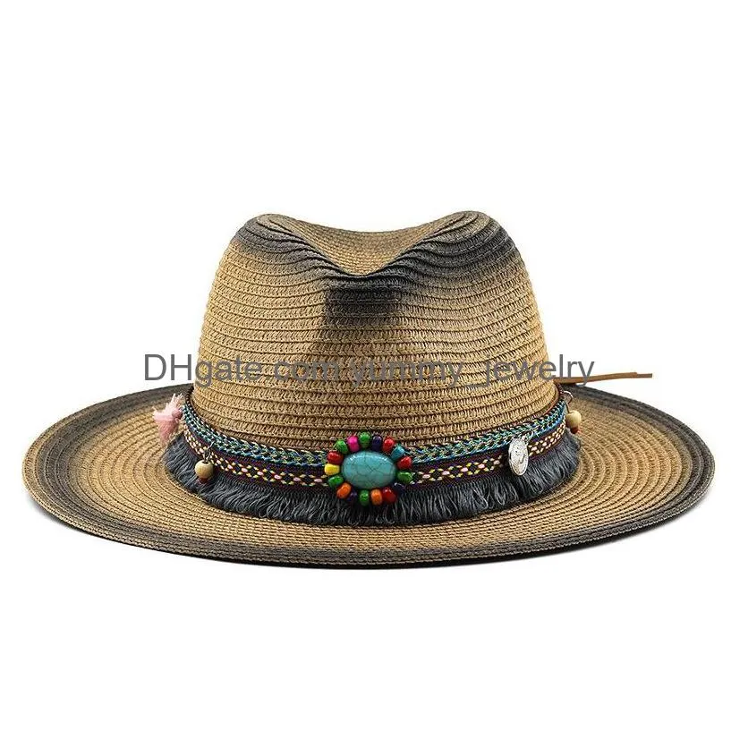 Simple Vintage Panama Hat Men St Fedora Male Sun Women Summer Beach British Style Chapeau Jazz Trilby Cap Sombrero Drop Delivery Dh0Ze