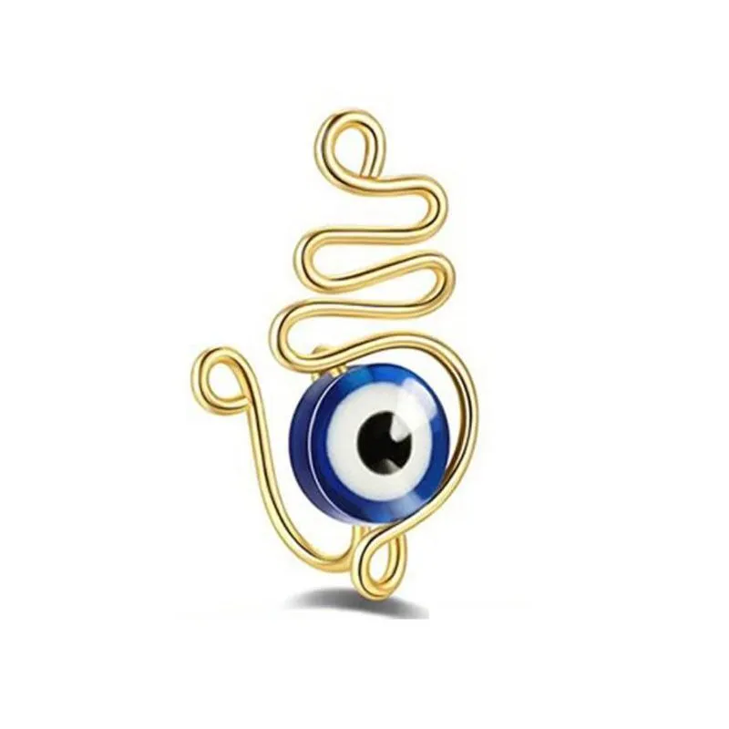 Nose Rings & Studs Evil Eye Nose Rings Non Piercing Fake Piercings Clips For Women Men Turkish Eyes Protection Luck Gold Plated Cuff Dhyze
