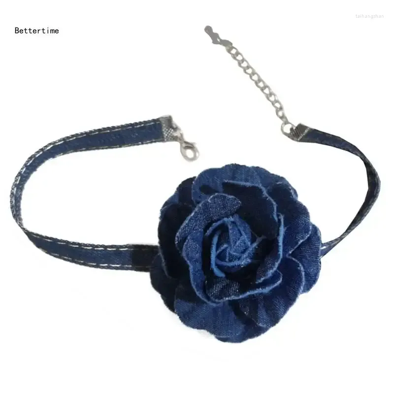 Pendant Necklaces B36D Korean Denim Flower Necklace Handmade Choker Party Jewelry Drop Delivery Dhnof