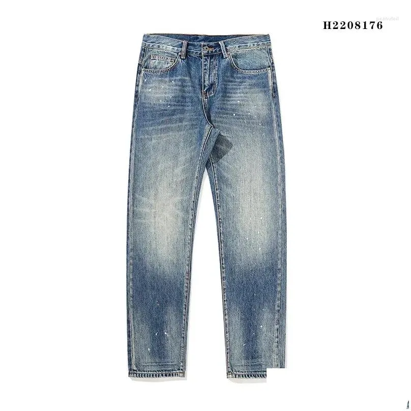 men`s jeans mens denim pants autumn/winter light heavy thickened loose straight japanese retro nostalgic tooling tide splash-ink men