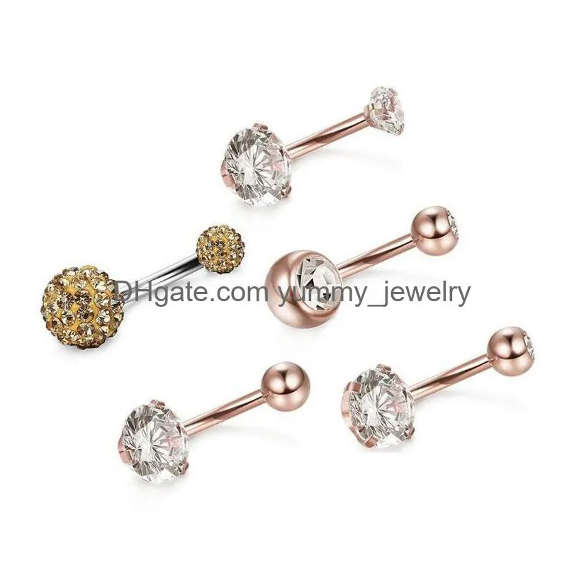 New 316L Steel Y Round Belly Button Rings Zircon Bead Crystal Jewelry Navel Bar Body Piercing Drop Delivery Dhebs