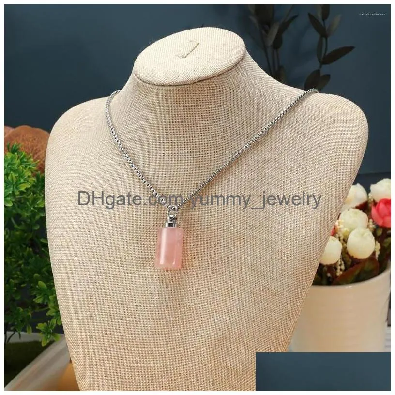 Pendant Necklaces Natural Stone Necklace Cylinder Shape Per Bottle Gemstone Charms For Jewelry Making Diy Bracelet Earring Drop Deliv Dhorf