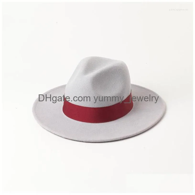 Berets 202210-Hh2025B Autumn Winter Wool Ribbon Fedoras Cap Men Women Jazz Panama Hat Drop Delivery Dhoib