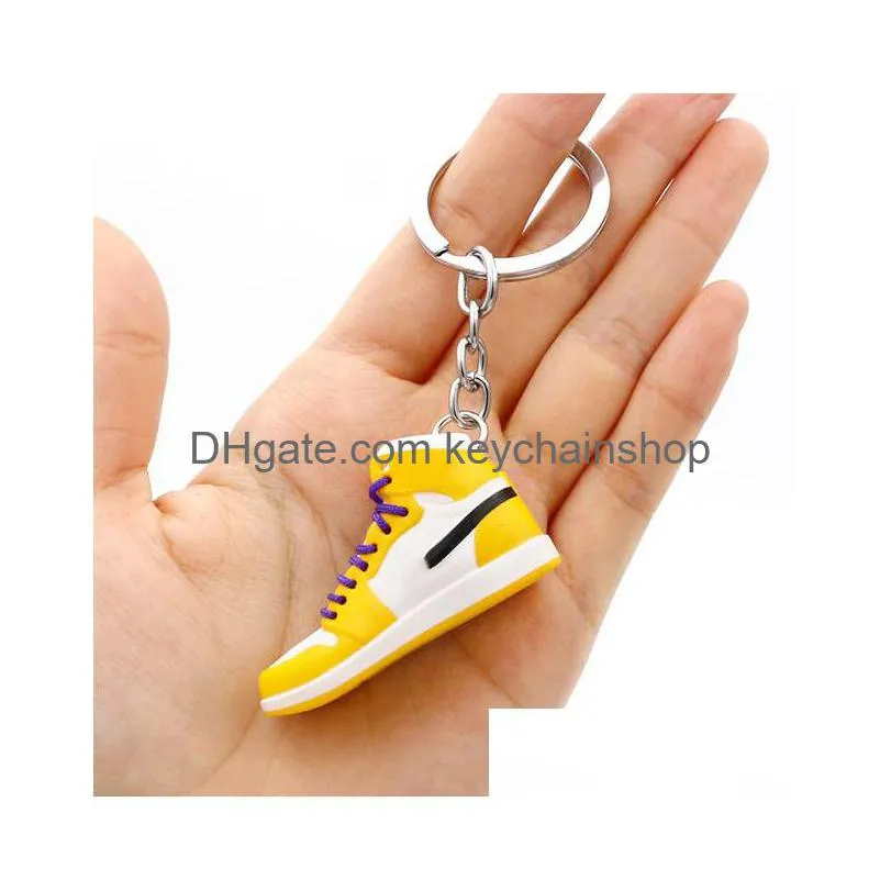 Keychains Lanyards Simation 3D Sneakers Keychain Fun Mini Pu Basketball Shoes Keyring Diy Finger Skateboard Accessories Jewelry Pend Dhlxw
