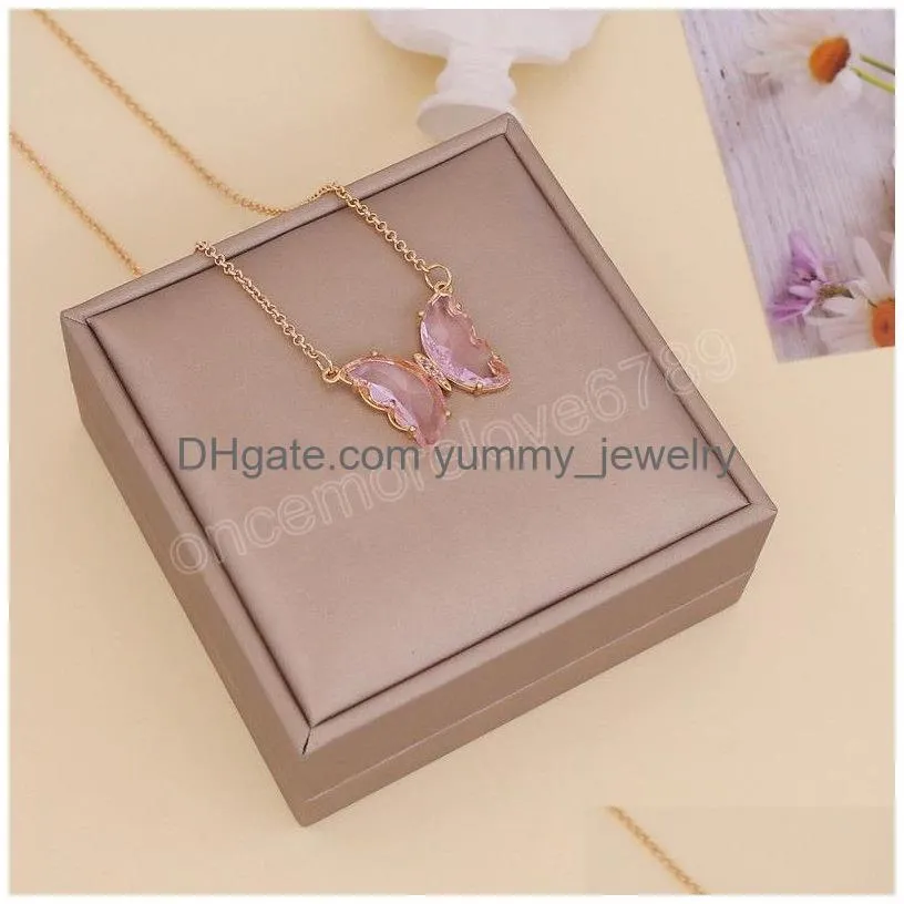 Fashion Crystal Transparent Butterfly Pendant Necklace Bohemian Choker Clavicle Thin Chain Women Charm Jewelry Gift Drop Delivery Dhb02