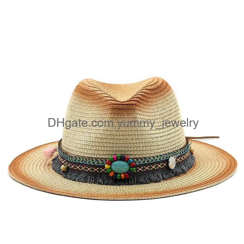 Simple Vintage Panama Hat Men St Fedora Male Sun Women Summer Beach British Style Chapeau Jazz Trilby Cap Sombrero Drop Delivery Dh0Ze