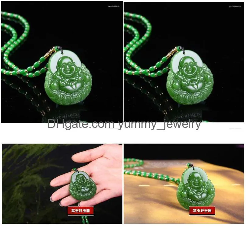 Pendant Necklaces Chinese Green Jade Money Buddha Necklace Charm Jewellery Fashion Accessories Hand-Carved Man Woman Luck Amet Drop D Dhhxj