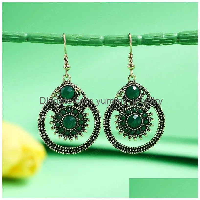 Bohemia Ethnic Ladies Dangle Earring Women Round Alloy Crystal Stone Beaded Earrings Fashion Jewelry Drop Delivery Dhvdl