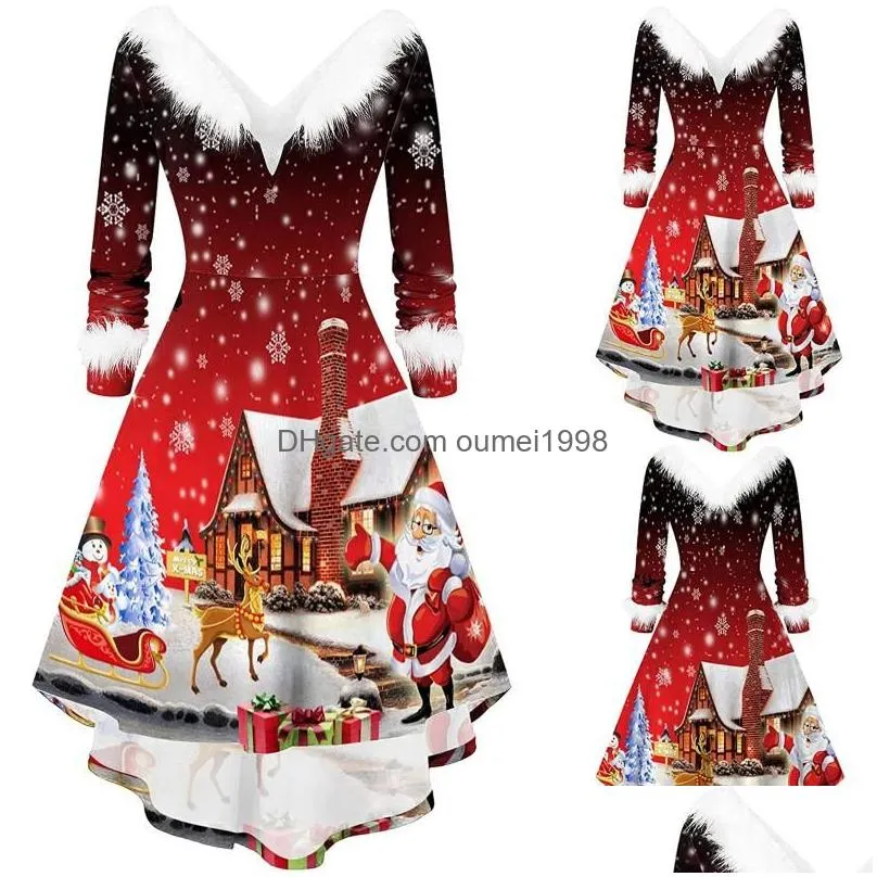 Basic & Casual Dresses Casual Dresses Christmas Swing Dress Adt Costume Fancy Xmas Red Clothing Women Evening Party Clothes Winter Dr Dhv6V