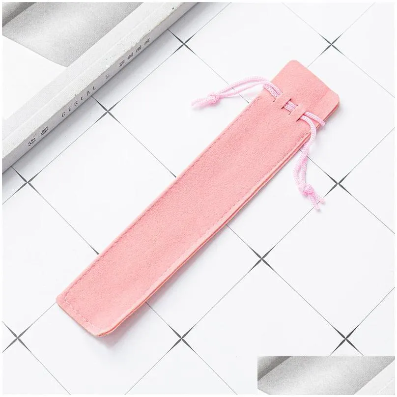 Pencil Bags Wholesale P Veet Pen Pouch Holder Single Pencil Bag Case With Rope Office School Writing Supplies Student Christmas Gift D Dhr0B