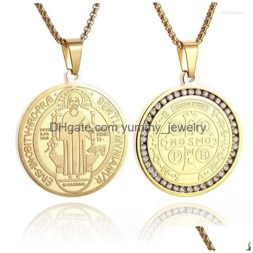 Pendant Necklaces High Quality Stainless Steel Necklace Catholic San Benito Medal Men Women Amets Prayer Relius Jewelry Drop Delivery Dhvfq