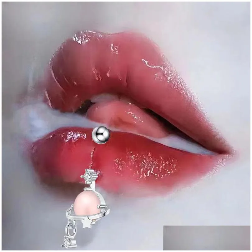 D-Shaped Stainless Steel Pink Pendant Lip Ring Stud Sweet Cool Womens Ear Bone Nail Piercing Jewelry Drop Delivery Dhrfy