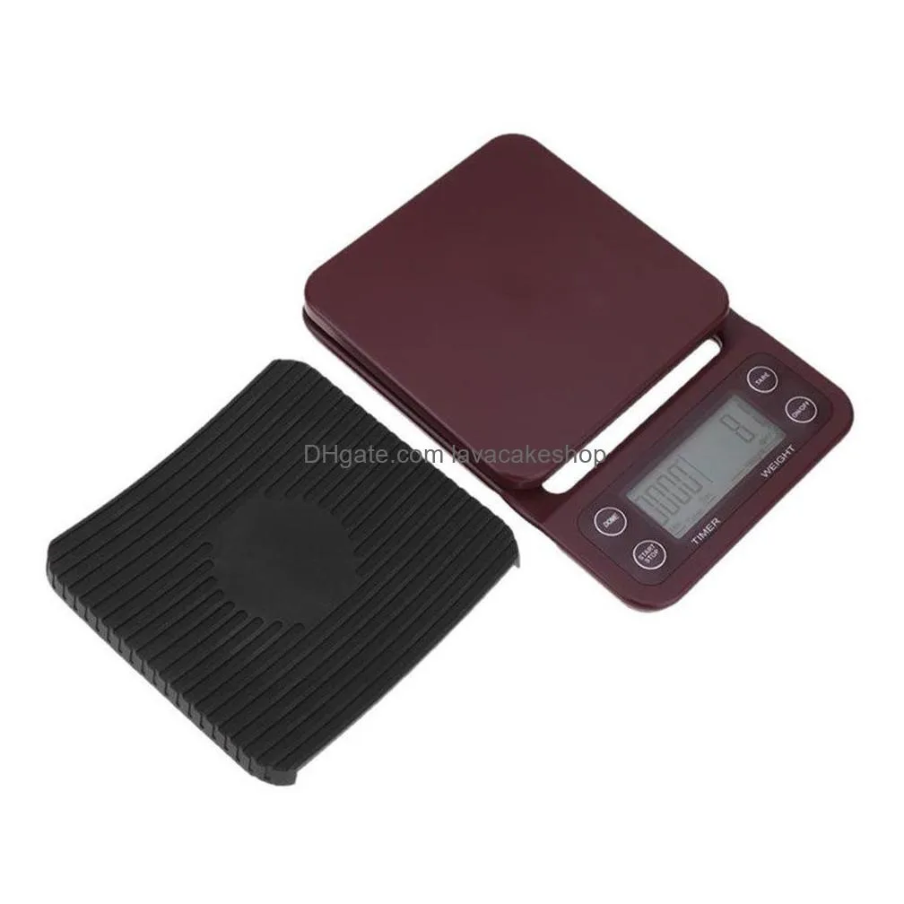 Weighing Scales Wholesale 3Kg/0.1G Coffee Scale Digital Kitchen Espresso With Timer Measuring Ounce Gram Household Home Food Cake Baki Dhyie