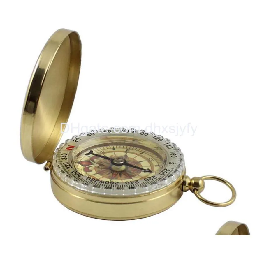 portable brass pocket compass sports camping hiking portable brass pocket fluorescence compass navigation camping tools