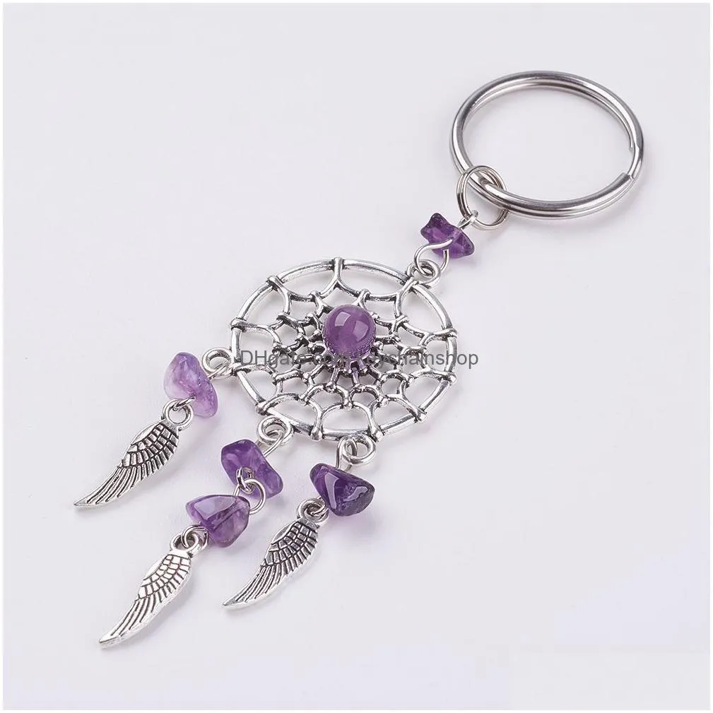 Dreamcatcher Charms Key Rings Chakra Crystal Gravel Chip Stone Beads Chain Agate Jade Bag Acc Drop Delivery Dhyna