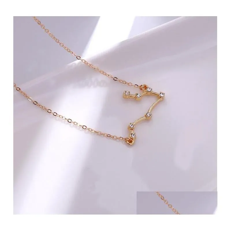 Pendant Necklaces 12 Constellation Zodiac Sign Necklace Horoscope Zircon Korean Jewelry Star Galaxy Libra Astrology Gift With Retail C Dhgoq