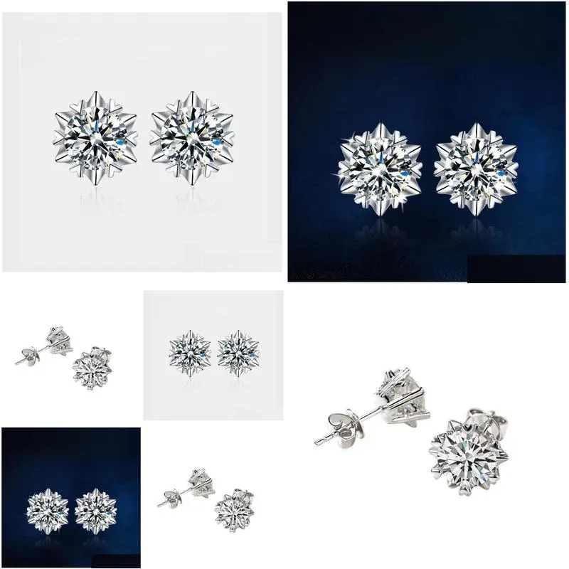 0.5-1Ct Moisanne Snowflake Earrings 925 Sier Temperament Engagement Wedding Anniversary Gift For Ladies Drop Delivery Dhflq