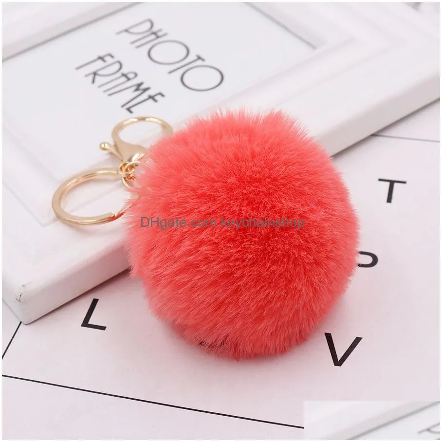 Imitation Rex Rabbit Fur P Keychain Bag Cartoon Key Rings Pendant Cone Car Hair Ball Accessories Keychains 8Cm Drop Delivery Dhpnt