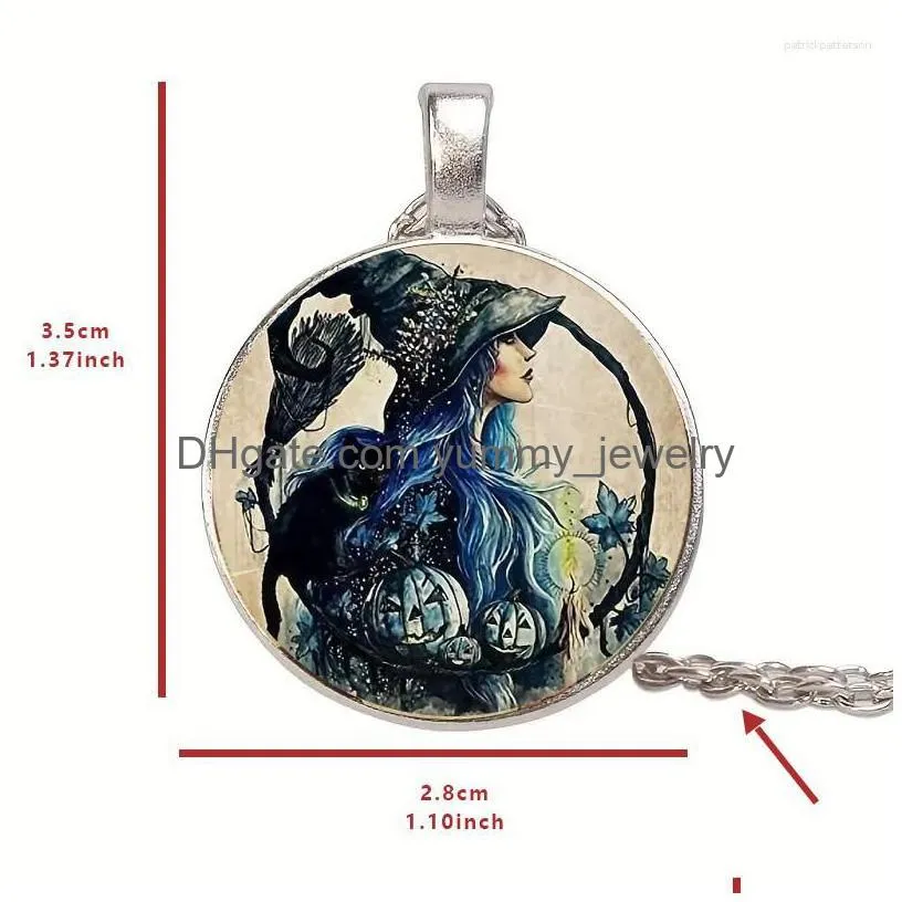 Pendant Necklaces Fashion Retro Witch Crystal For Halloween Gifts Christmas Drop Delivery Dh4Fj