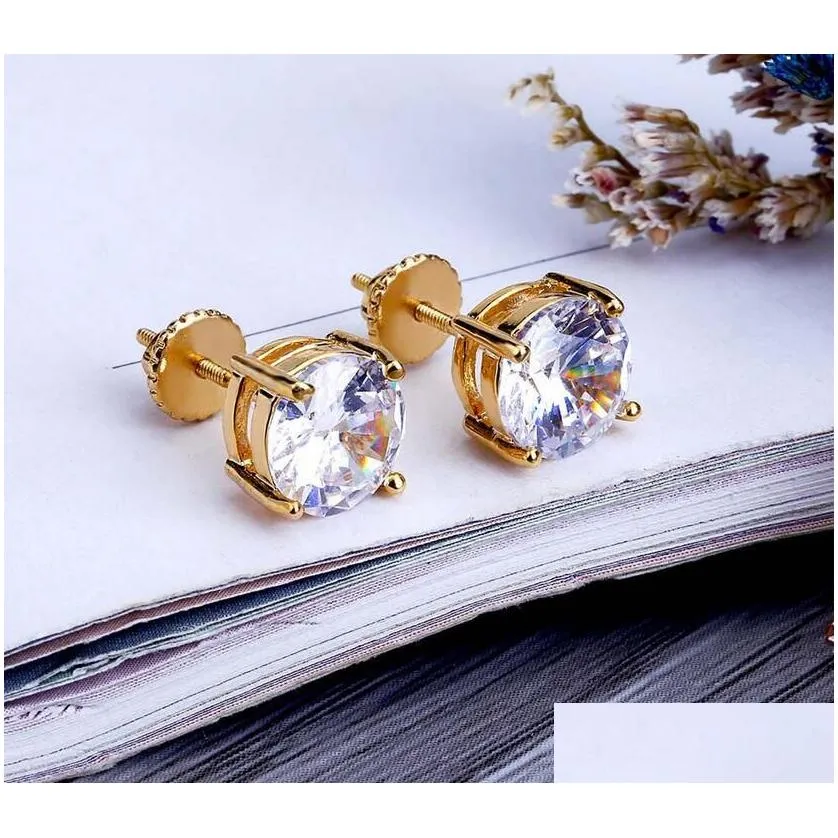 Stud 8Mm Hip Hop Stud Earrings Sier Gold Plated Cz Earring For Women Men Designer Ear Rings Luxury Jewelry Drop Delivery Jewelry Earr Dhixp