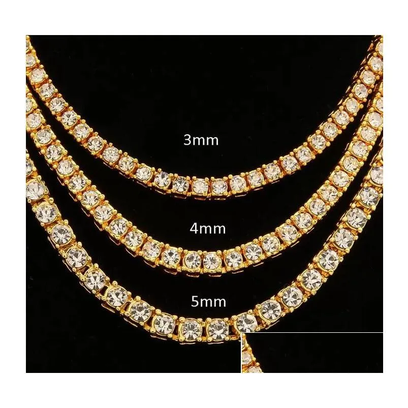 Hip Hop Bling Chains Jewelry Mens Women Diamond Iced Out Tennis Chain Necklace Fashion M 4Mm Sier Gold Necklaces Drop Delivery Otugc