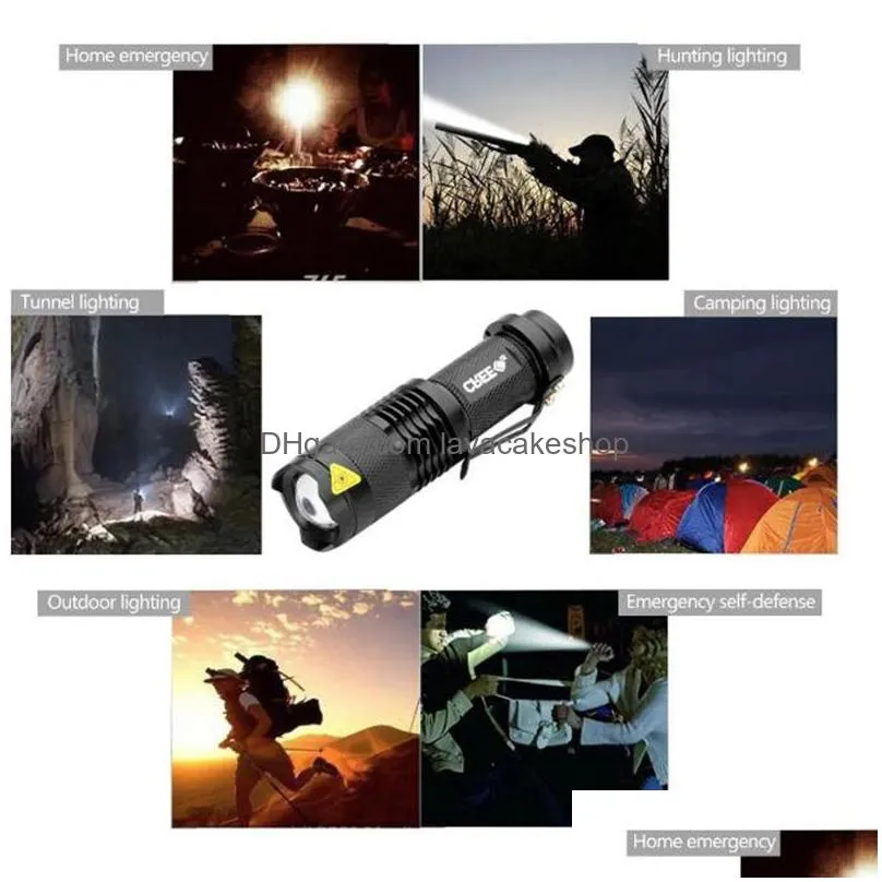 Laser Pointer Wholesale 7W 300Lm Sk-68 Odes Mini Q5 Led Flashlight Torch Tactical Lamp Adjustable Focus Zoomable Light 5 Colors Drop D Dheiu