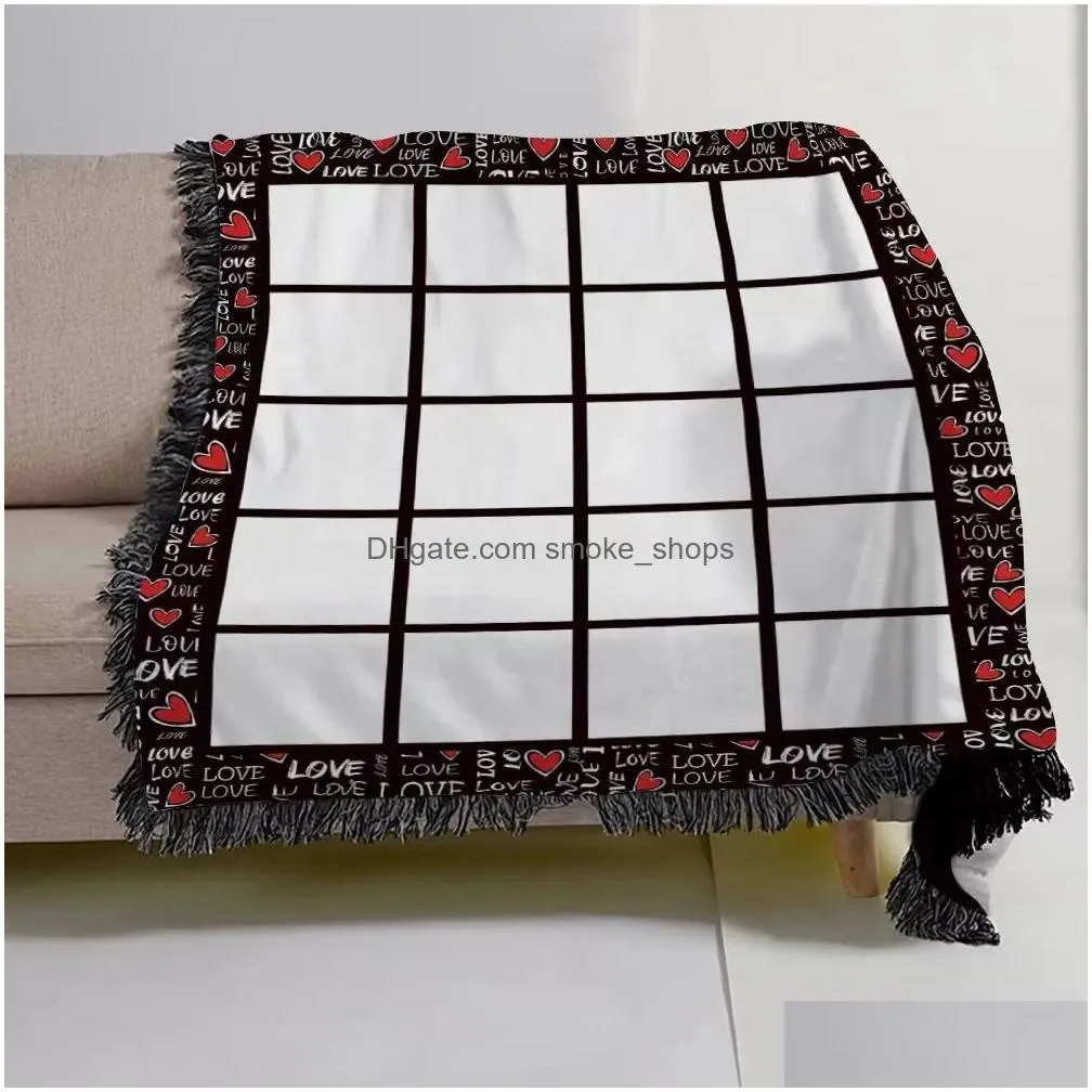 125x150cm sublimation blank blanket with tassel 20 penels blankets heat transfer printing shawl wrap sofa sleeping throw blankets 0519