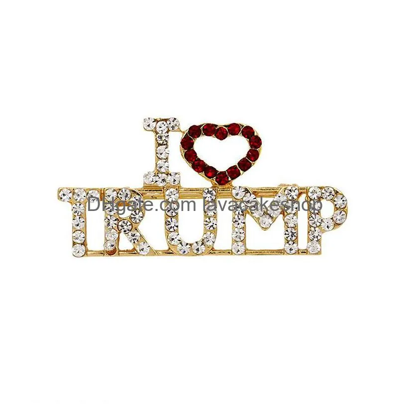 party favor unique design trump rhinestone brooches for women red heart letter coat dress jewelry