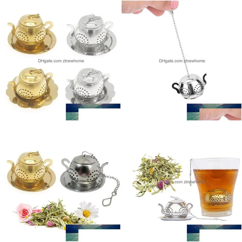Tea Strainers Stainless Steel Teapot Shape Tea Infuser Spice Flower Strainer Herbal Filter Kitchen Teaware Accessories Ball Teesieb Dr Dhsx3