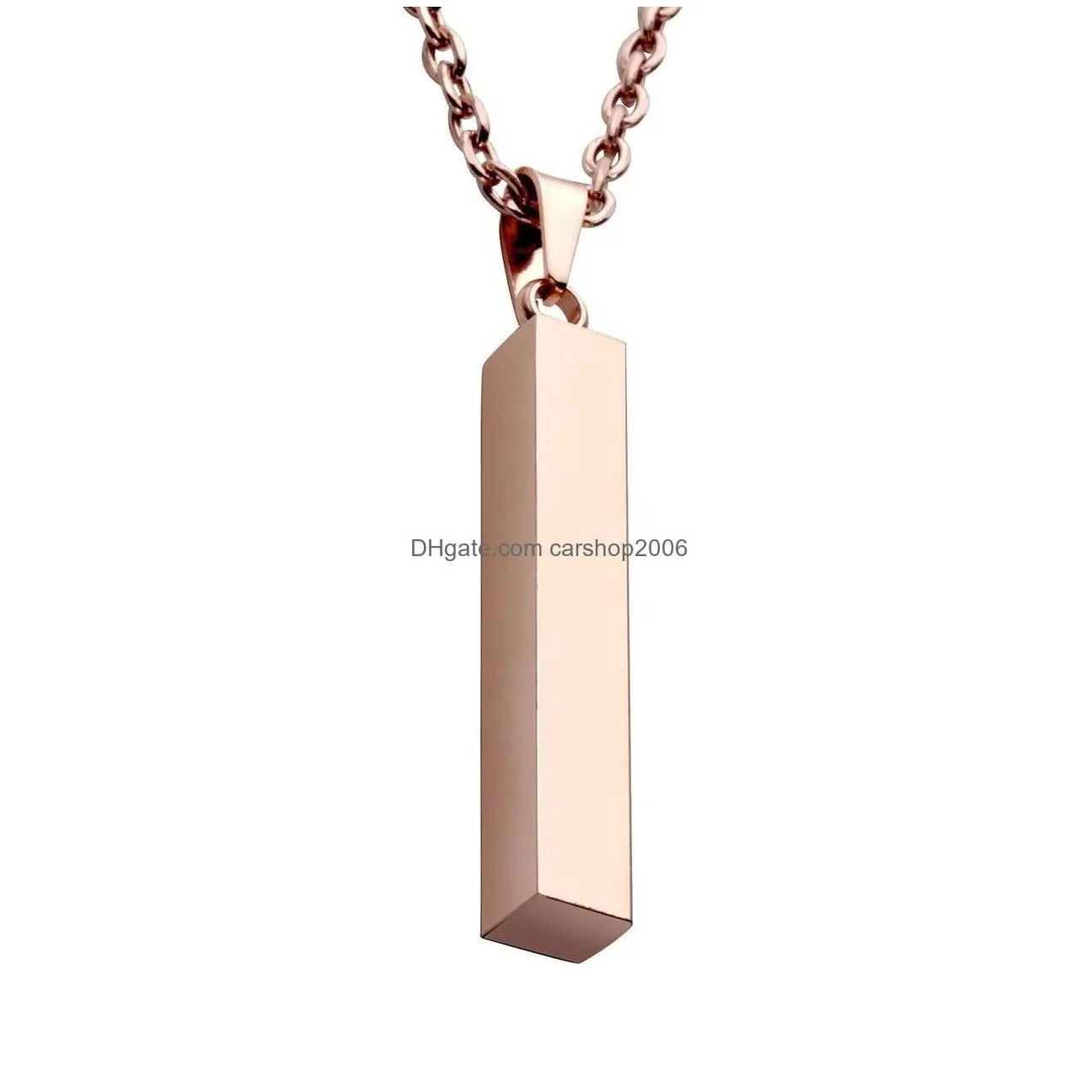 Pendant Necklaces Stainless Steel Square Bar Necklace Personalized Gold Solid Blank Charm For Buyer Own Engraving Jewelry Drop Deliv