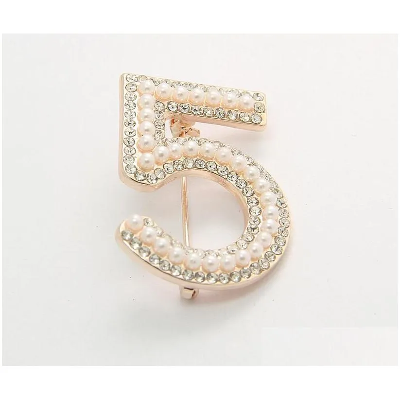 Fashion Brooches Letter 5 Fl Crystal Rhinestone Pins For Women Party Pearl Flower Number Brooch Jewelry Gift Drop Delivery Otxry