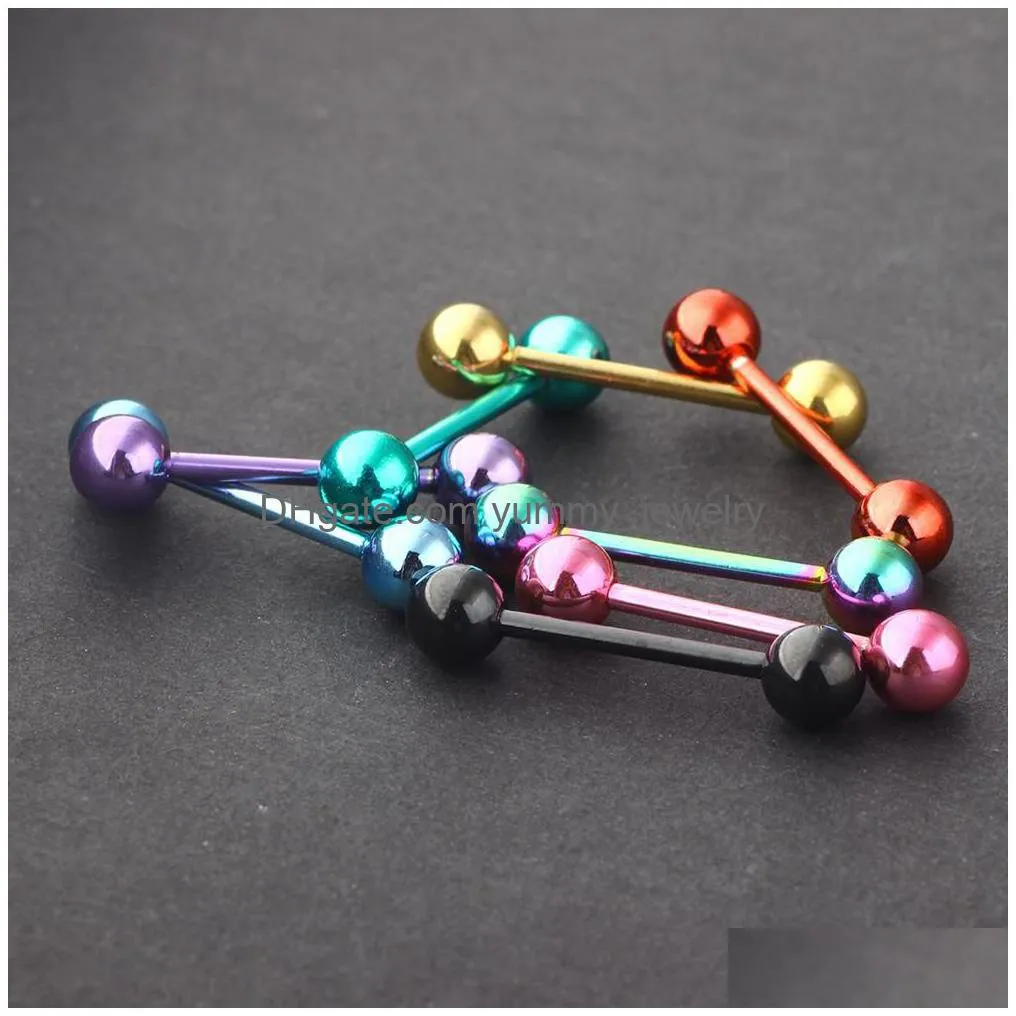 Surgical Steel Tongue Barbell Piercing 14G Anodized 8 Colors Ear Pircings Bar Rings Stud Nipple Earring Body Jewelry Drop Delivery Dhvjv