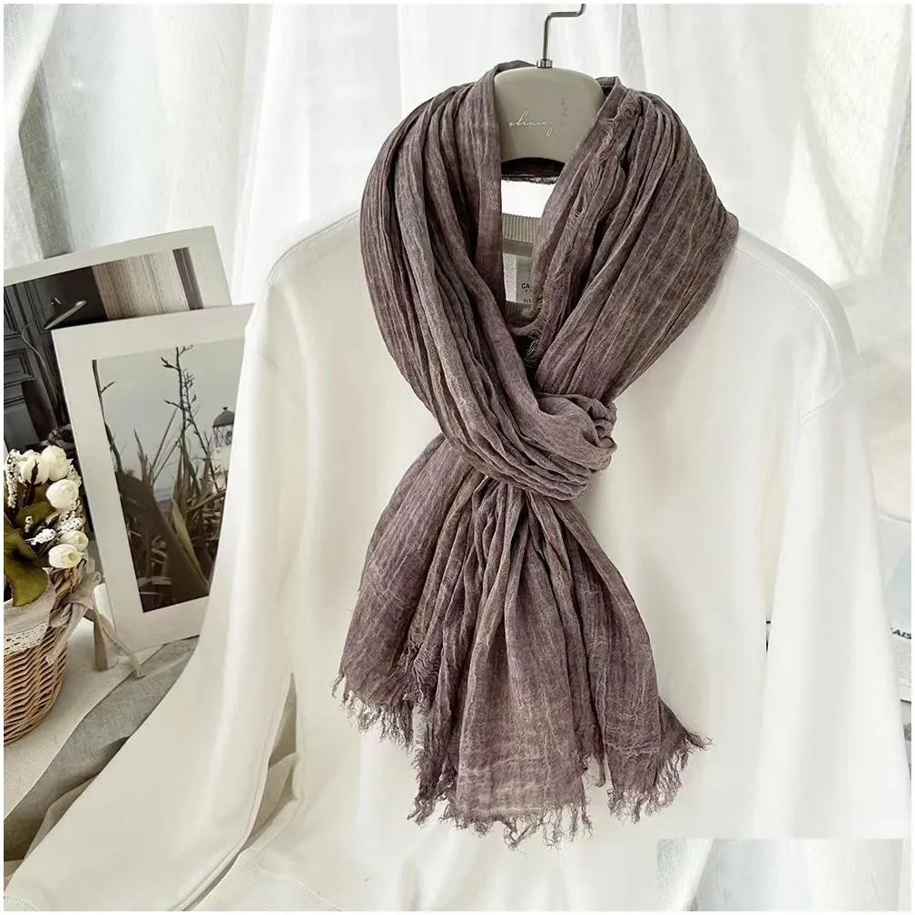 Autumn Winter Cotton Scarf Warm Literary And Retro Natural Wrinkle For Men Drop Delivery Dhpuz