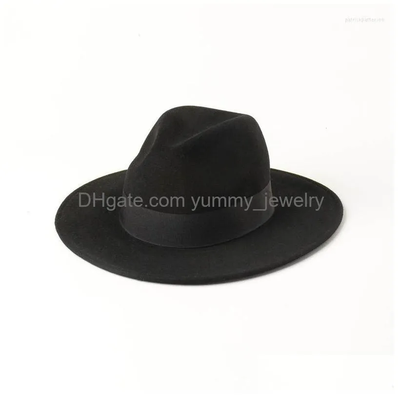 Berets 202210-Hh2025B Autumn Winter Wool Ribbon Fedoras Cap Men Women Jazz Panama Hat Drop Delivery Dhoib
