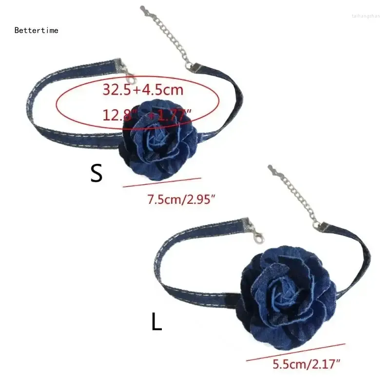 Pendant Necklaces B36D Korean Denim Flower Necklace Handmade Choker Party Jewelry Drop Delivery Dhnof