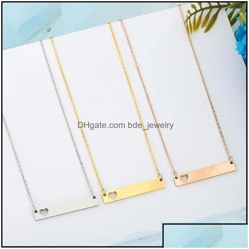 Pendant Necklaces Love Heart Bar Necklace For Women Mother Daughter Stainless Steel Blank Tag Gold Friends Jewelry Drop Delivery Pend