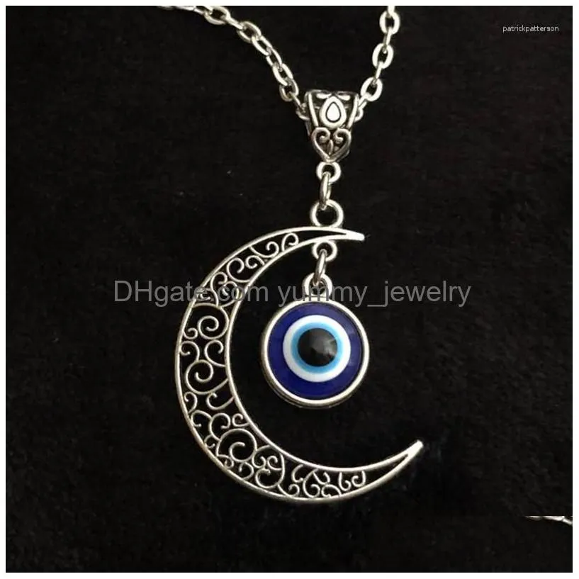 Pendant Necklaces Fashion Turkey Blue Necklace For Woman Eye Evil Gothic Cutout Zircon Moon Accessory Jewelry Gift Drop Delivery Dhlzg