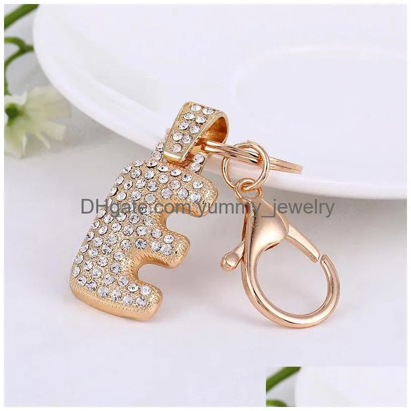 A-Z Letter Key Chain Creative Rhinestone Crystal 26 English Initial Resin Handbag Keyring Accessories For Drop Delivery Dhwrb
