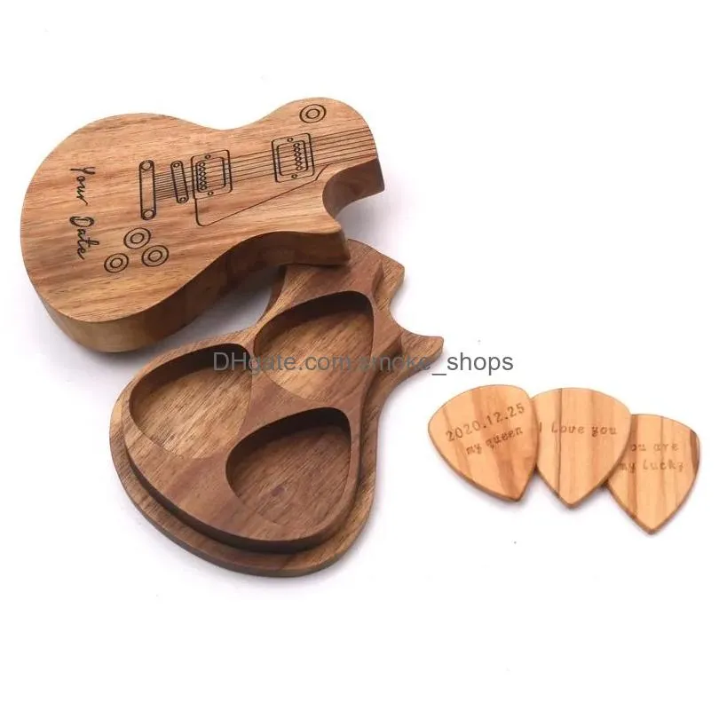 guitar picks wooden pick box holder collector with 3pcs wood mediator accessories parts tool music gifts gift wrap5948186