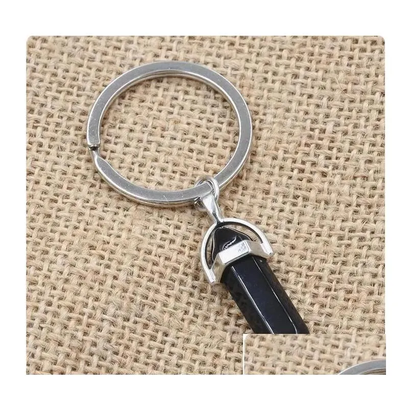 Natural Stone Keychains Hexagonal Prism Quartz Point Healing Crystals Chakra Key Chains Diy Jewelry Accessories Drop Delivery Ote21