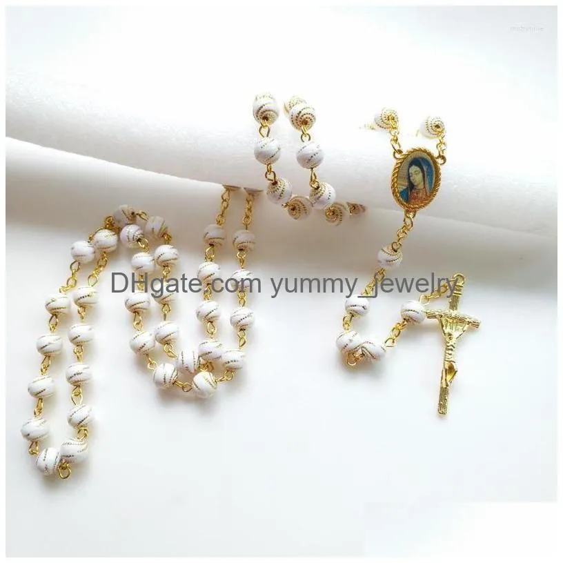Pendant Necklaces Diyalo Crucifix Jesus Cross Maria Necklace Catholic White Acrylic Rosary Bead Chain Women Men Jewelry Gift Drop Del Dhnc1