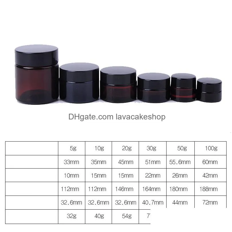 Packing Bottles Wholesale Brown Amber Glass Cream Bottle Jar Black Lid 5G 10G 15G 30G 50G 100G Cosmetic Jars Packing Bottles Drop Deli Dhzmr