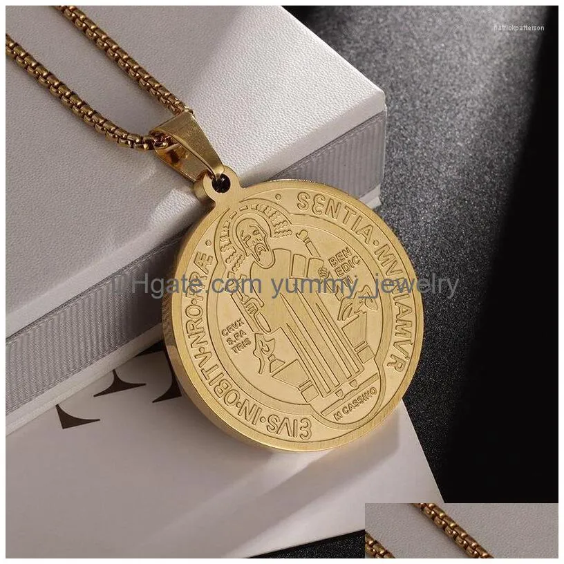 Pendant Necklaces High Quality Stainless Steel Necklace Catholic San Benito Medal Men Women Amets Prayer Relius Jewelry Drop Delivery Dhvfq